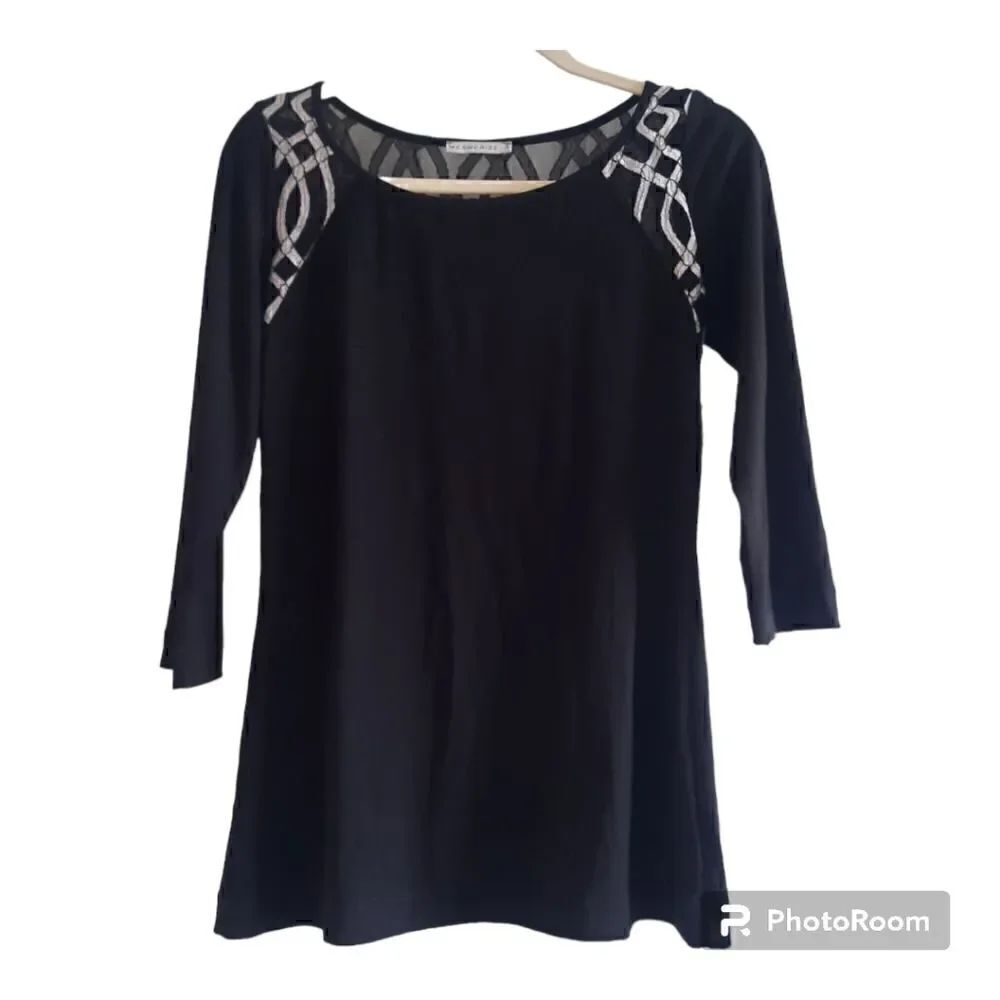 Mesmerize Geometric Mesh Panel Blouse Top